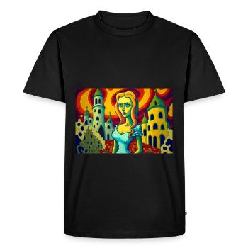 Woman in Antoni Gaudi's dream world - Men's Premium Organic T-Shirt - black - Front - Nico (187cm)