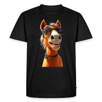 Cheval, Fille De Cheval, Cavalier, Poney, Écurie, Chevaux - T-shirt Premium bio Homme - noir - Devant - Nico (187cm)