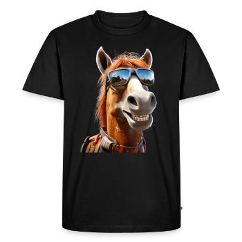 Cheval, Fille De Cheval, Cavalier, Poney, Écurie, Chevaux - T-shirt Premium bio Homme - noir - Devant - Nico (187cm)