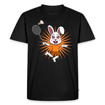 Joli lapin, joueur de badminton, Ironic Hobby - T-shirt Premium bio Homme - noir - Devant - Nico (187cm)