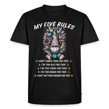 5 rules of a funny gnome - Men's Premium Organic T-Shirt - black - Front - Nico (187cm)