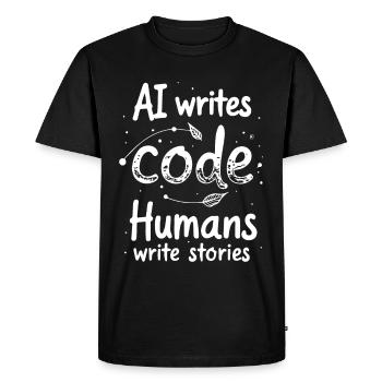 AI Writes Code - Humans Write Stories - Men's Premium Organic T-Shirt - black - Front - Nico (187cm)