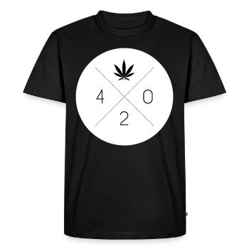 Cadeau Kiffer Blanc Cannabis 420 Cercle de Feuilles de Chanvre - T-shirt Premium bio Homme - noir - Devant - Nico (187cm)