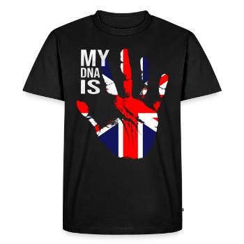 Drapeau britannique, mon ADN est britannique, drapeau Union Jack - T-shirt Premium bio Homme - noir - Devant - Nico (187cm)