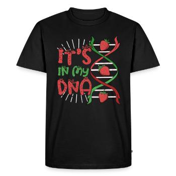 Strawberry Summer ITS IN MY DNA vegan biology nerd - Men's Premium Organic T-Shirt - black - Front - Nico (187cm)