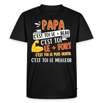 Le plus fort Papa Le meilleur Papa - T-shirt Premium bio Homme - noir - Devant - Nico (187cm)