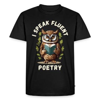 Je parle couramment la poésie, hibou lettré - T-shirt Premium bio Homme - noir - Devant - Nico (187cm)