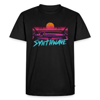 Synthwave Retrowave Ästhetischer Vintage Drive Laser - Männer Premium Bio T-Shirt - Schwarz - Vorne - Nico (187cm)