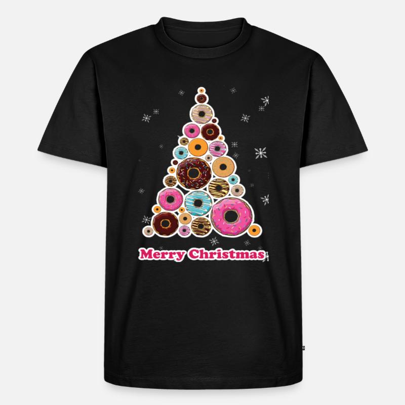 Frohe Weihnachten Donut Weihnachtsbaum - Männer Premium Bio T-Shirt - Schwarz