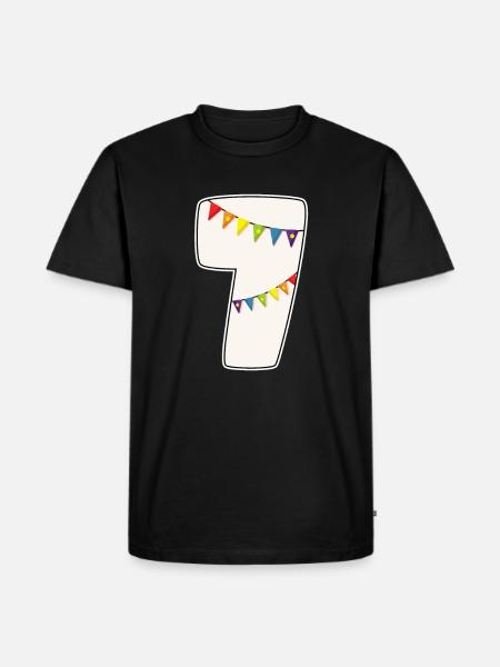 7 Verjaardag 7 jaar Nummer 7 Meisjes Regenboog - Mannen Premium Bio T-shirt - zwart