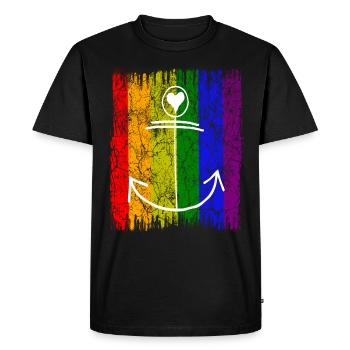 Regenbogen ANKER - Männer Premium Bio T-Shirt - Schwarz - Vorne - Nico (187cm)