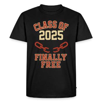 Remise des diplômes 2025 – Fin de l’école enfin gratuite - T-shirt Premium bio Homme - noir - Devant - Nico (187cm)