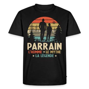 Parrain L'homme Le Mythe La Légende - T-shirt Premium bio Homme - noir - Devant - Nico (187cm)