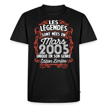 Vintage Flourish Cadeau Anniversaire Mars 2005 - T-shirt Premium bio Homme - noir - Devant - Nico (187cm)