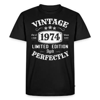 Vintage 1974 Limited Edition Perfectly Aged - Men's Premium Organic T-Shirt - black - Front - Nico (187cm)