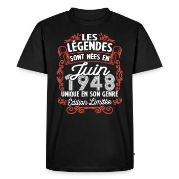 Vintage Flourish Cadeau Anniversaire Juin 1948 - T-shirt Premium bio Homme - noir - Devant - Nico (187cm)