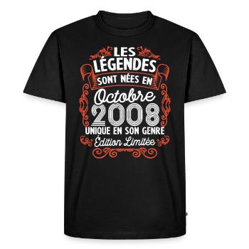 Vintage Cadeau Anniversaire Octobre 2008 - T-shirt Premium bio Homme - noir - Devant - Nico (187cm)