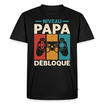 Niveau Papa Débloqué Cadeau Drôle Nouveau Papa - T-shirt Premium bio Homme - noir - Devant - Nico (187cm)