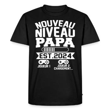 Nouveau Niveau Futur Papa 2024 Cadeau Grossesse - T-shirt Premium bio Homme - noir - Devant - Nico (187cm)