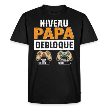 Niveau Papa Débloqué Cadeau Drôle Nouveau Papa - T-shirt Premium bio Homme - noir - Devant - Nico (187cm)