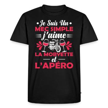 Mec Simple Qui Aime La Mobylette Et L'apéro - T-shirt Premium bio Homme - noir - Devant - Nico (187cm)