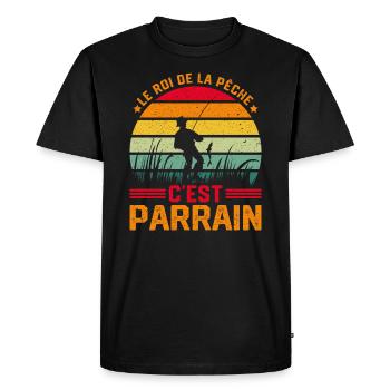 Le Roi De La Pêche C'est Parrain - T-shirt Premium bio Homme - noir - Devant - Nico (187cm)