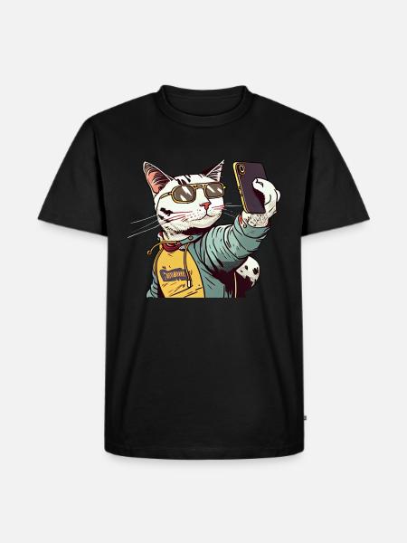 Comic Katze Selfie - Männer Premium Bio T-Shirt - Schwarz