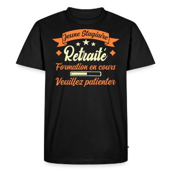 Jeune Stagiaire Retraité Citation Humour - T-shirt Premium bio Homme - noir - Devant - Nico (187cm)