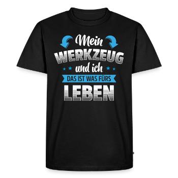 MEIN WERKZEUG UND ICH | DAS IST WAS FÜRS LEBEN - Männer Premium Bio T-Shirt - Schwarz - Vorne - Nico (187cm)