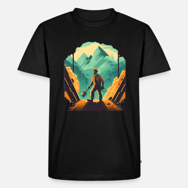 Retro Minenarbeiter mit Schaufel - Männer Premium Bio T-Shirt - Schwarz