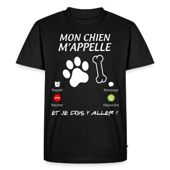 Mon Chien m'appelle Humour Empreinte de Chien - T-shirt Premium bio Homme - noir - Devant - Nico (187cm)