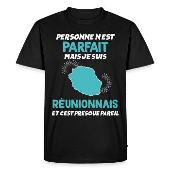 Humour Reunion citation Réunionnais - T-shirt Premium bio Homme - noir - Devant - Nico (187cm)