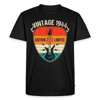 Vintage 1944 médiator guitare cadeau guitariste - T-shirt Premium bio Homme - noir - Devant - Nico (187cm)