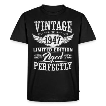 Vintage 1947 Vintage Born Cadeau d’anniversaire - T-shirt Premium bio Homme - noir - Devant - Nico (187cm)