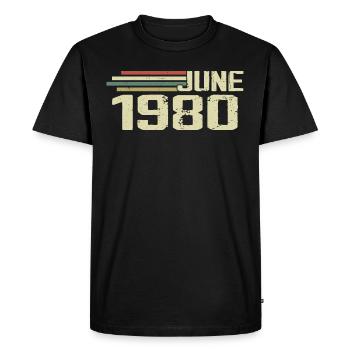 Juin 1980 Anniversaire Juin 1980 Juin 1980 Anniversaire - T-shirt Premium bio Homme - noir - Devant - Nico (187cm)