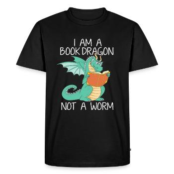 Livre dragon de bibliothèque verme l’ouvrage Lire livre professeur cadeau - T-shirt Premium bio Homme - noir - Devant - Nico (187cm)
