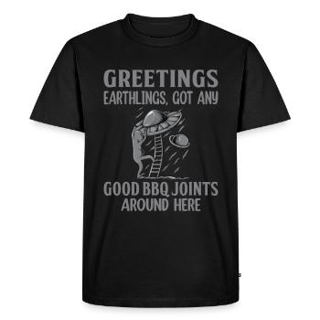 Saluer les terriens BBQ Aliens et OVNI - T-shirt Premium bio Homme - noir - Devant - Nico (187cm)