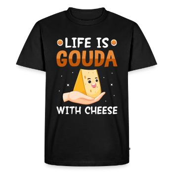 La vie est l’obsession de la dépendance au fromage Gouda - T-shirt Premium bio Homme - noir - Devant - Nico (187cm)