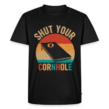 Tenez votre jeu de plateau de trou de maïs jeu de lancer - T-shirt Premium bio Homme - noir - Devant - Nico (187cm)