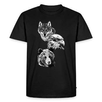 Motif d’animal sauvage avec aigle, loup et tête d’ours - T-shirt Premium bio Homme - noir - Devant - Nico (187cm)