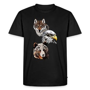 Motif d’animal sauvage avec aigle, loup et tête d’ours - T-shirt Premium bio Homme - noir - Devant - Nico (187cm)
