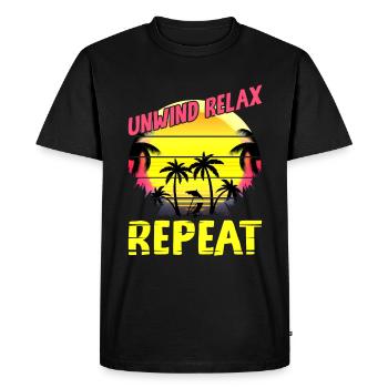 Plage Paradis Déconnecter Relax Répéter - T-shirt Premium bio Homme - noir - Devant - Nico (187cm)