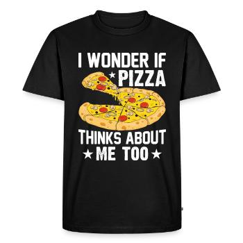 Pizza Il suffit de penser à la tranche de pizza au fromage - T-shirt Premium bio Homme - noir - Devant - Nico (187cm)