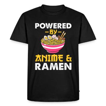 Powered by Ramen and Anime Japanese Noodles - Men's Premium Organic T-Shirt - black - Front - Nico (187cm)