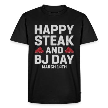 D’abord le steak, puis les bulles, le jour parfait, le rêve de l’homme - T-shirt Premium bio Homme - noir - Devant - Nico (187cm)