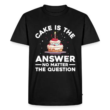 Le gâteau est la réponse, quelle que soit la question - T-shirt Premium bio Homme - noir - Devant - Nico (187cm)