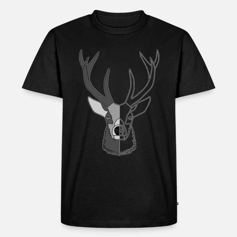 Rothirsch Geweih mit Hirschgeweih - Männer Premium Bio T-Shirt - Schwarz