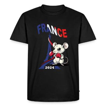 JEUX FRANCE A PARIS EN 2024 - HUMOUR RAT BOXE - T-shirt Premium bio Homme - noir - Devant - Nico (187cm)