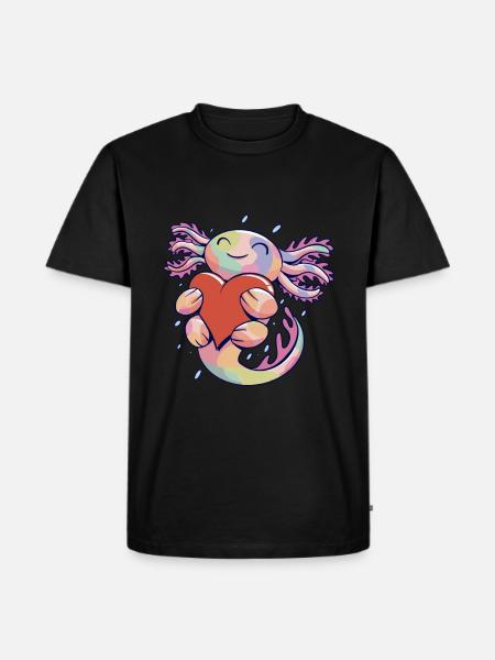 Lustiges Axolotl Herz - Männer Premium Bio T-Shirt - Schwarz