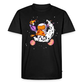 Un astronaute mange une pizza dans l’espace - T-shirt Premium bio Homme - noir - Devant - Nico (187cm)